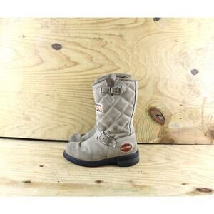 Harley Davidson Boots Womens Sz 5 Laconia Cement Gray Quilted Suede Biker